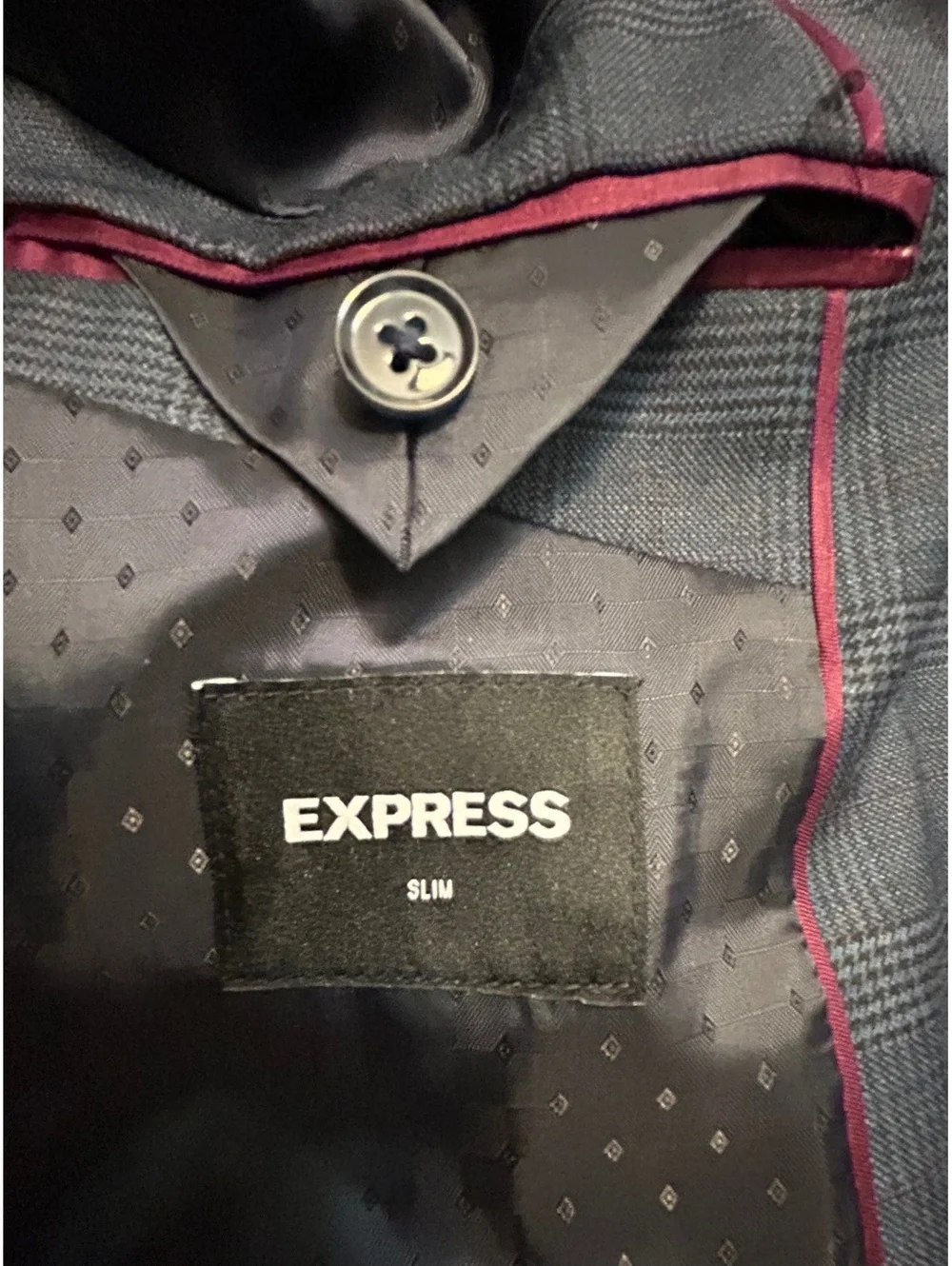 Express Men’s 40R Slim Fit Stretch Blazer Blue Plaid 2 Button Sport Coat Jacket